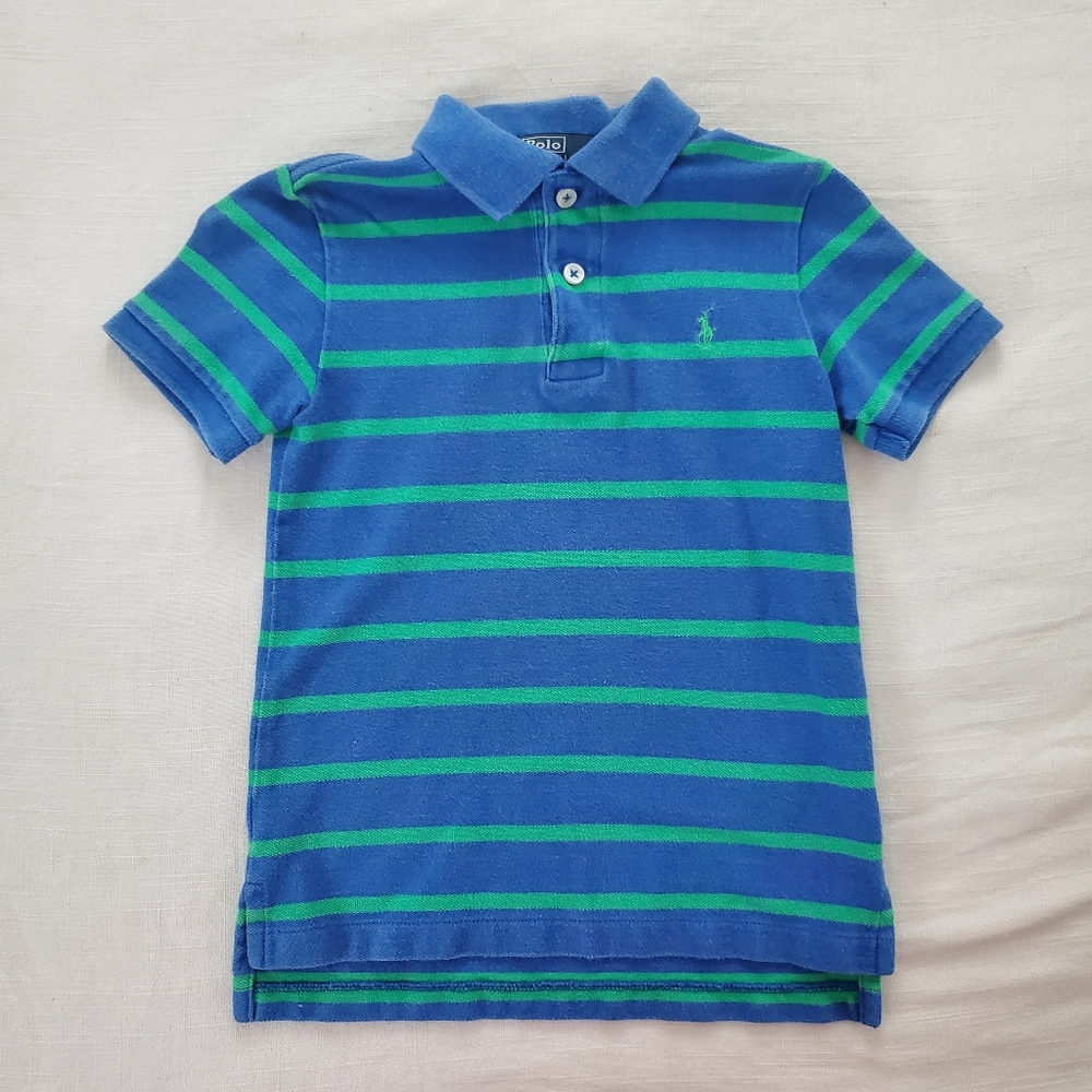 Polo by Ralph Lauren Kids Blue and Green Striped Shirt Kids 6 Retro Boys - Picture 2 of 7